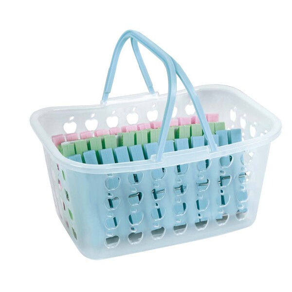 CESTO CON PALILLOS PARA ROPA MAXI 36 PIEZAS TRANSPARENTE