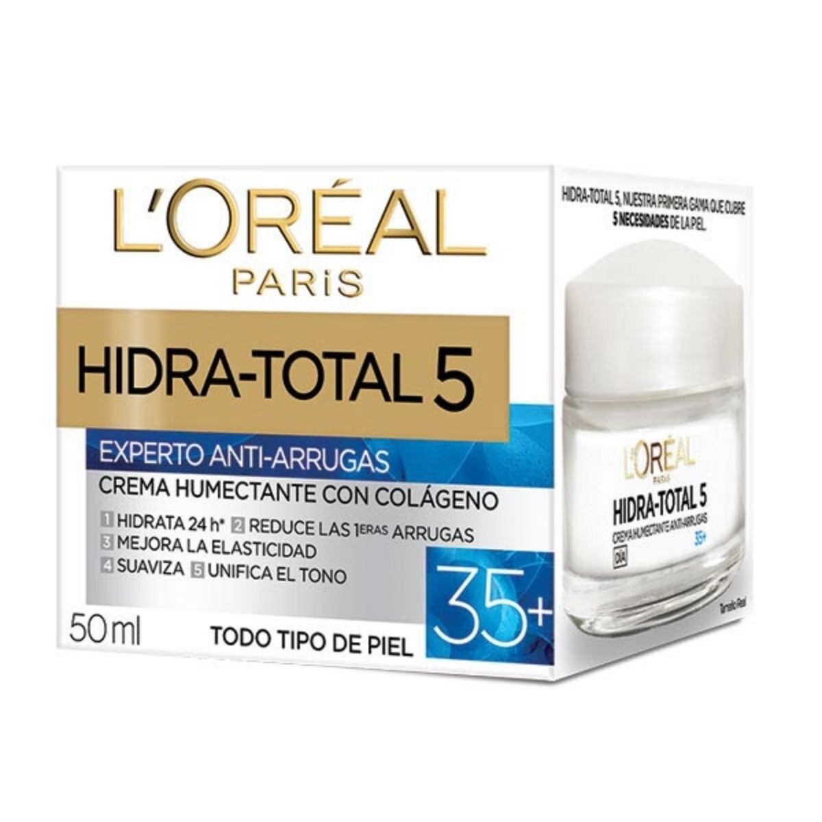 Crema Facial L'Oréal Hidra Total 5 Antiarrugas - con Colágeno +35 50 ML 