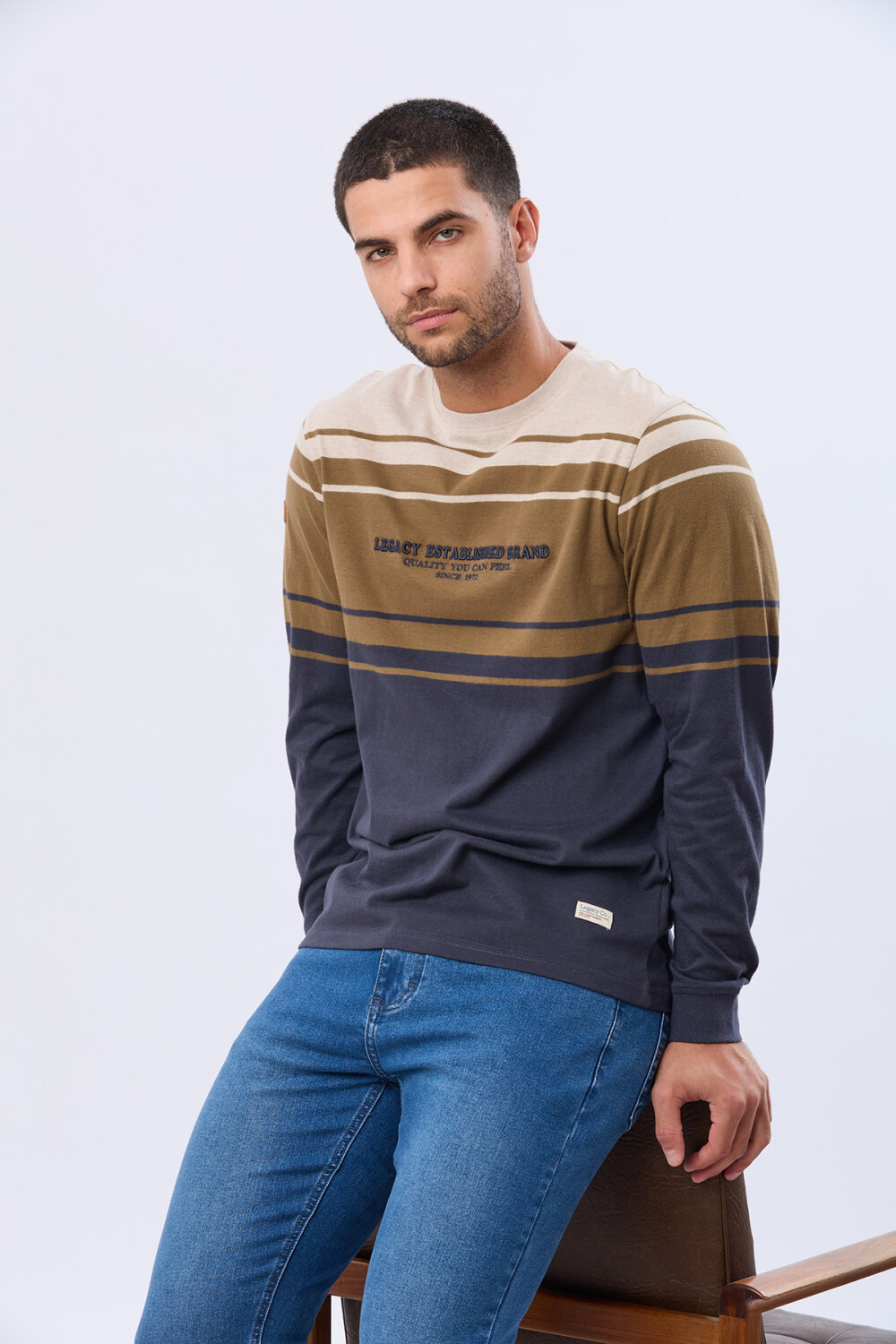 REMERA RAYADA BORDADA Beige