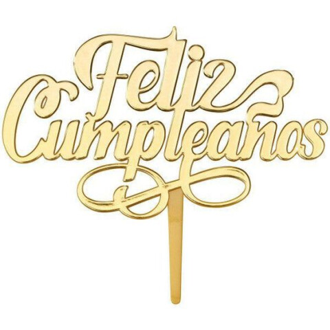 Topping Feliz Cumpleaños de Acrílico Dorado