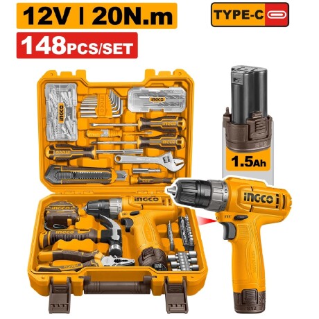 SET X 148 HERRAMIENTAS + TALADRO ATORNILLADOR A BATERIA 12V 001