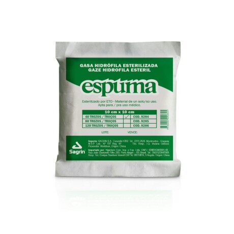 Gasa Hidrofila Estéril Espuma 10x10cm 40 Trozos Gasa Hidrofila Estéril Espuma 10x10cm 40 Trozos