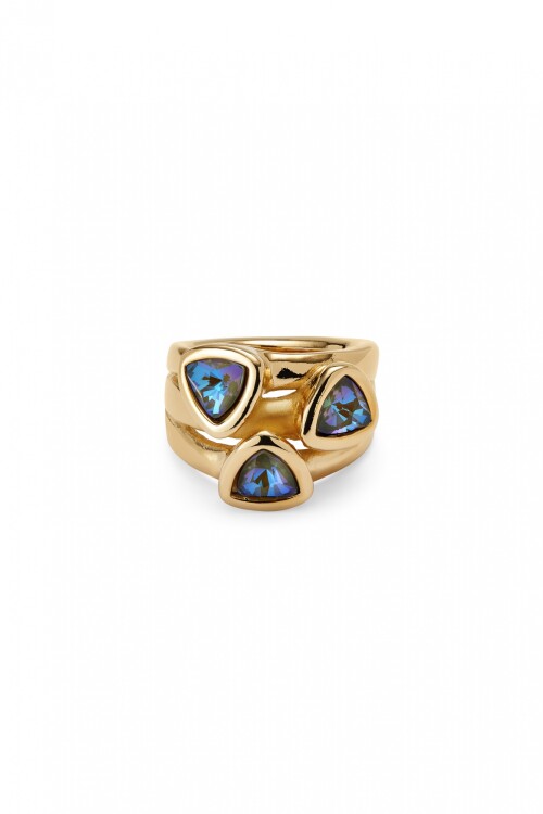 ANILLO EN ALEACIÓN DE METALES BAÑADO EN ORO 18K CON CRISTAL MULTICOLOR Anillo