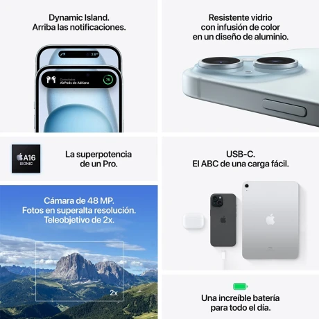 Apple - Smartphone Iphone 15 - IP68. 6,1'' Multitáctil super Retina Xdr Oled Hdr. Bandeja Física + E 001
