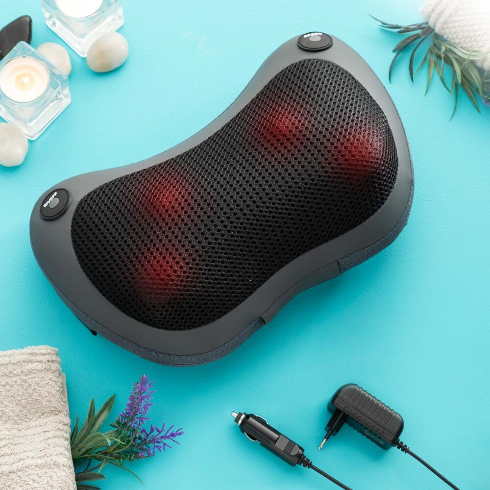 MASAJEADOR SHIATSU COMPACTO CUERO-POLIURETANO-Y-POLIESTER GRIS INNOVAGOODS