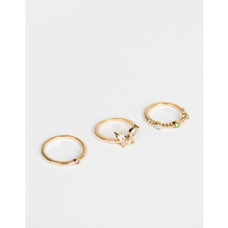 Set De Anillos Con Strass Dorado