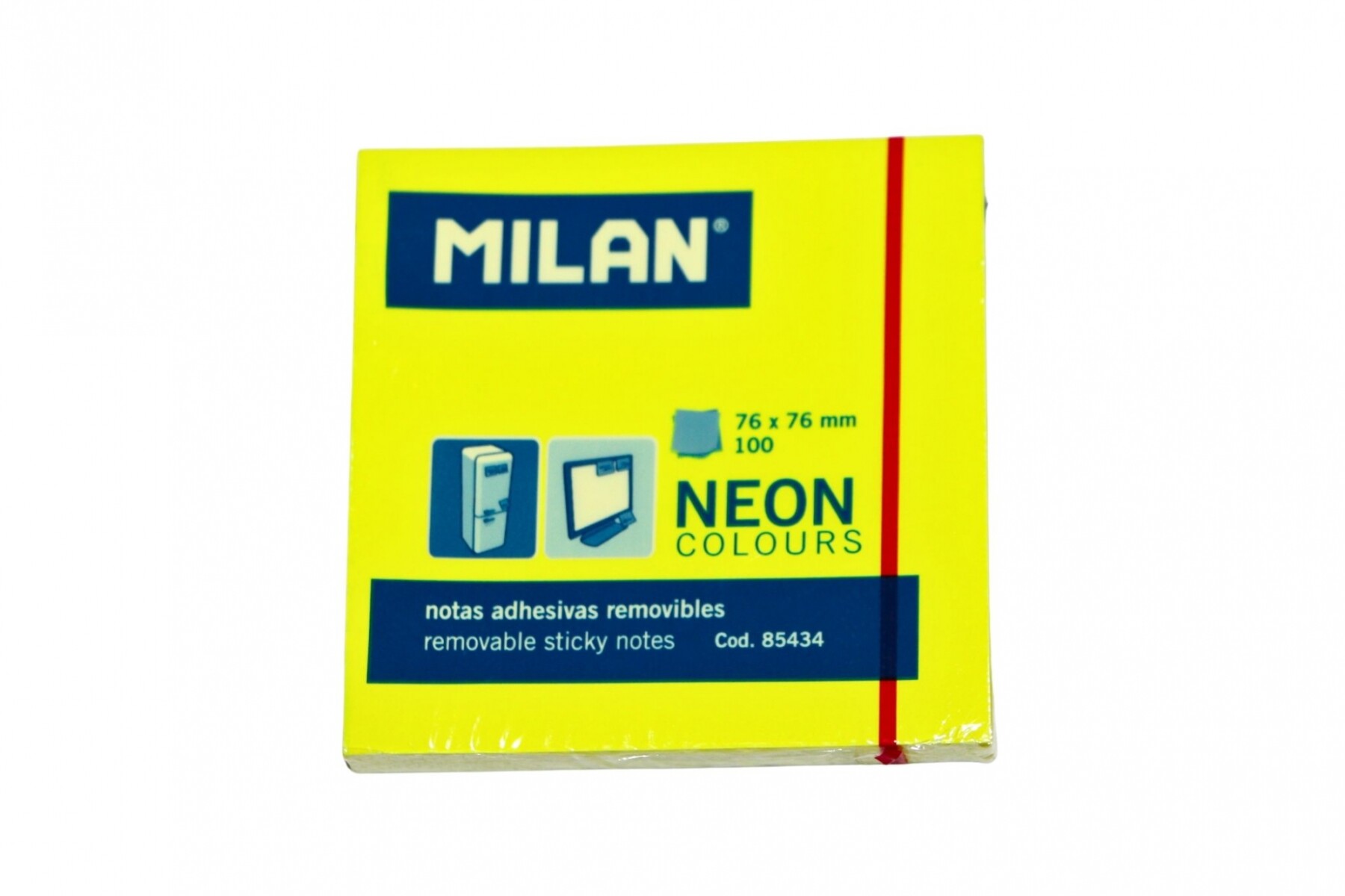 BLOCK ADHESIVO MILAN 76X76 MM COLOR AMARILLO NEON X 100 UNIDADES 