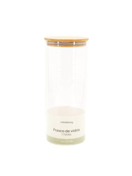 FRASCO VIDRIO TAPA BAMBOO TRANSPARENTE