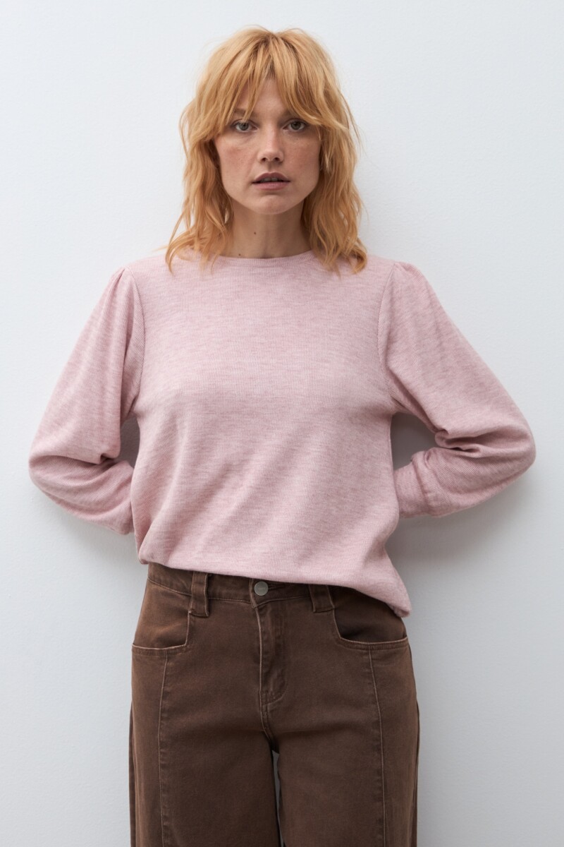 Remera mangas ballon rosa melange