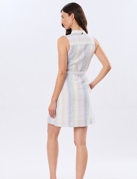 VESTIDO RAYADO DE LINO Lila
