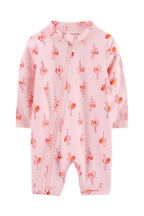 Monito de baño manga larga, con protección UPF 50+, diseño flamencos Monito de baño manga larga, con protección UPF 50+, diseño flamencos