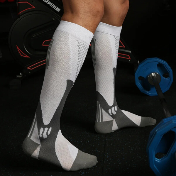 Medias Largas De Compresión Medias Fitness Deportivas Color Variante Blanco Mediano