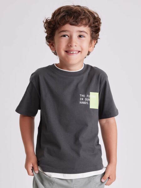 Remera manga corta superpuesta Gris Oscuro