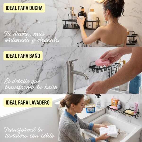 Set X5 Estante Organizador Baño Accesorio Jaboneras Adhesivo IMBACK Color Negro Set X5 Estante Organizador Baño Accesorio Jaboneras Adhesivo IMBACK Color Negro