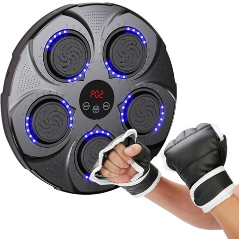 Máquina Boxeo Luz Música Bluetooth Recargable Guantes Golpeo Variante Color Negro