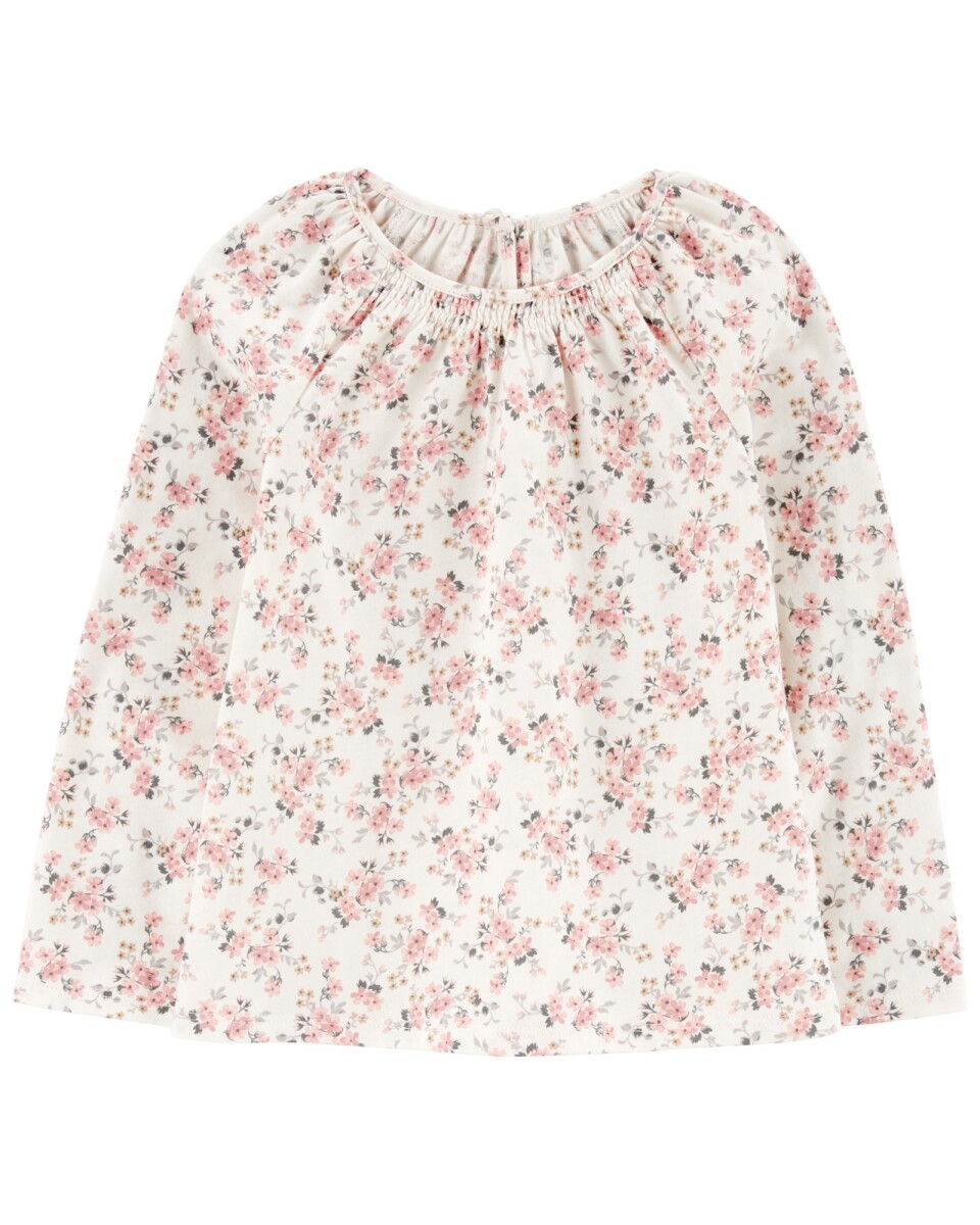 Blusa de algodón, con detalle de fruncido, diseño floral 