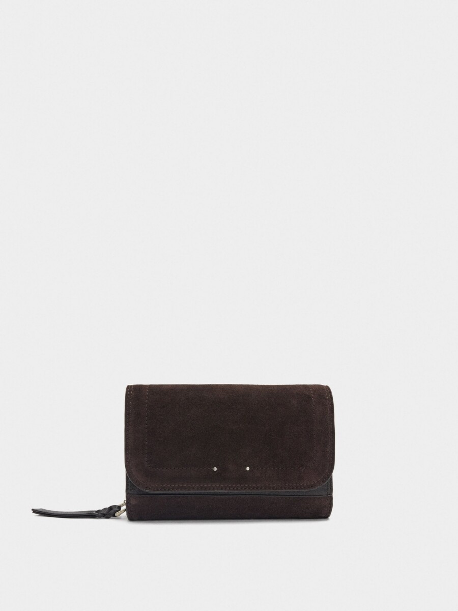 Cartera Detalles De Piel Con Solapa marron