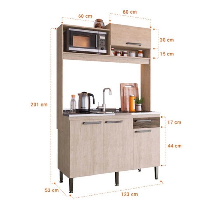 Mueble Cocina Compacta + Pileta Inox Premium 15m Latentación Color Rústico Mueble Cocina Compacta + Pileta Inox Premium 15m Latentación Color Rústico