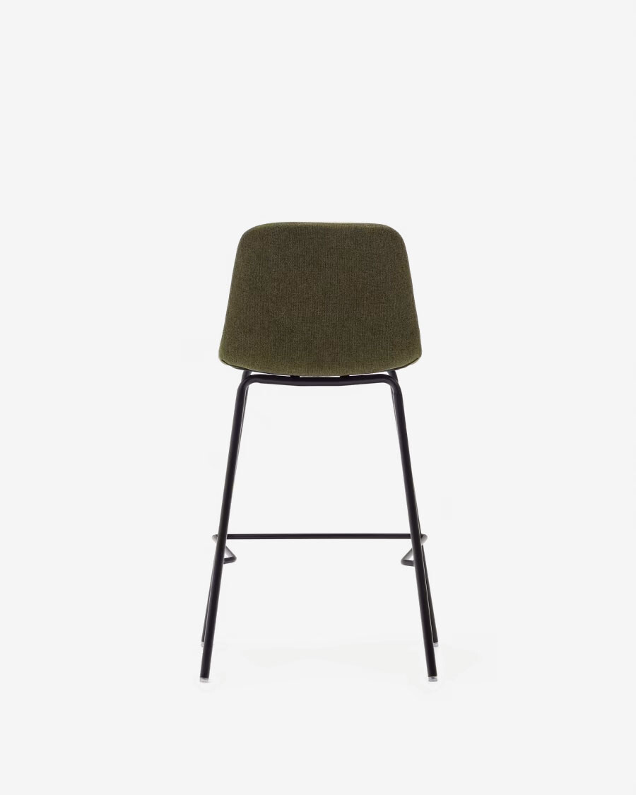Taburete Zunilda de chenilla verde oscuro y acero con acabado negro mate altura 65 cm