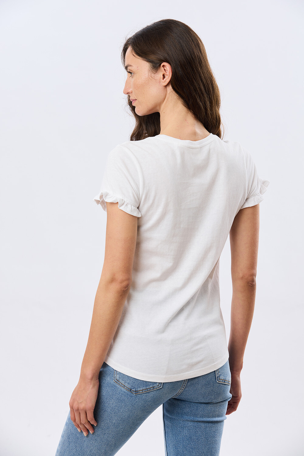 REMERA DE ALGODÓN CON VOLADO Blanco