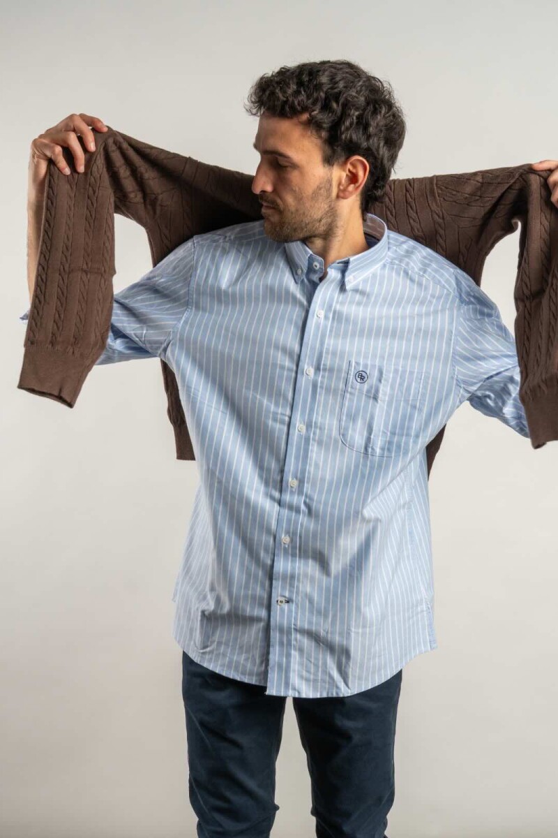 Camisa Oxford Rayada Brixton Butcher Celeste