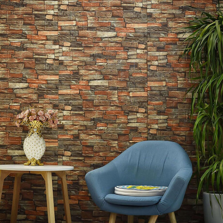 Set 12 Revestimiento 70x77 3D Piedra Adhesivo Pared Naranja