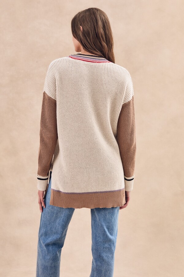 Sweater Escote V Combinado Multi