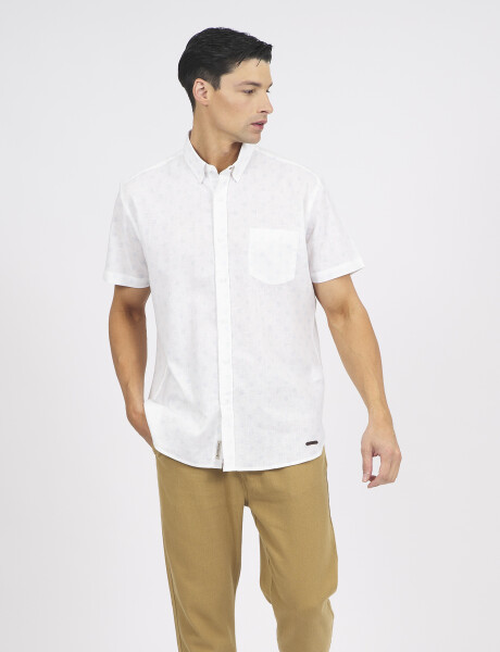 Camisa lino estampada blanco/celeste