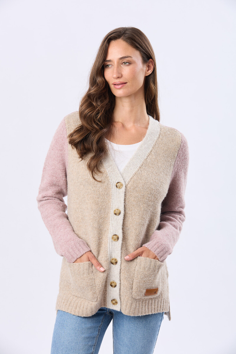 CARDIGAN TEJIDO COMBINADO - Rosa 