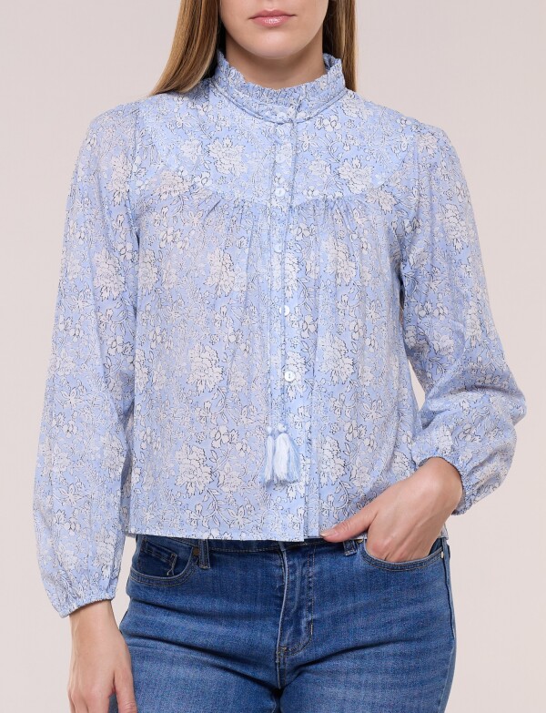 Blusa Cuello Mao Con Cordel Printed CELESTE/MULTI