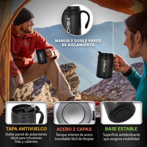Taza Vaso Termico 503ml Tapa Asa Acero Inoxidable Doble Capa Taza Vaso Termico 503ml Tapa Asa Acero Inoxidable Doble Capa