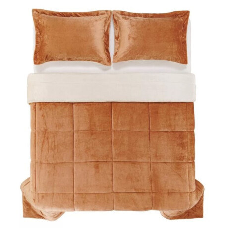 Acolchado Terciopelo y Corderito KARSTEN c/porta Almohada KING Suri Caramelo