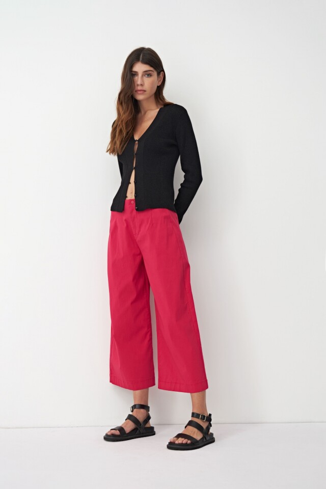 Pantalón culotte de pierna ancha fucsia