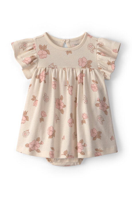 Set dos piezas de algodón, vestido floral y saco rosado Set dos piezas de algodón, vestido floral y saco rosado