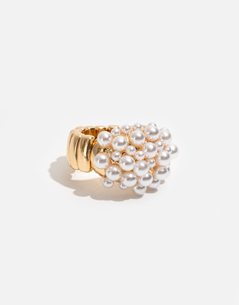 Anillos Medianos y Grandes Perla Anillo Ladies - Dorado Oro Amarillo