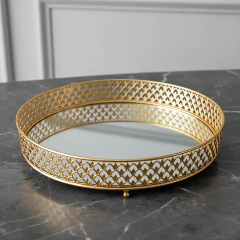 Bandeja Metalica de 35Cm Dorado C/ Espejo Bandeja Metalica de 35Cm Dorado C/ Espejo