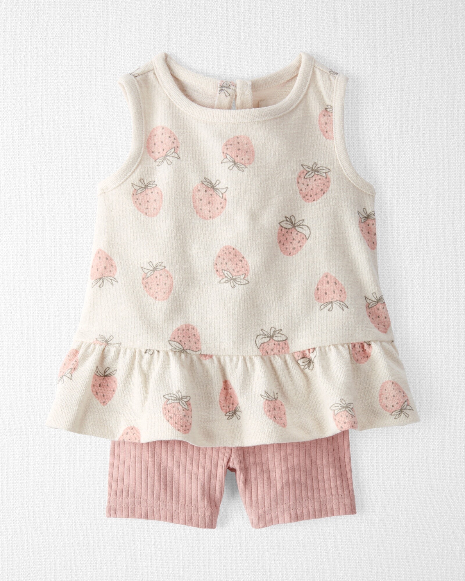 Set dos piezas de algodón orgánico, short y musculosa, diseño frutillas Sin color