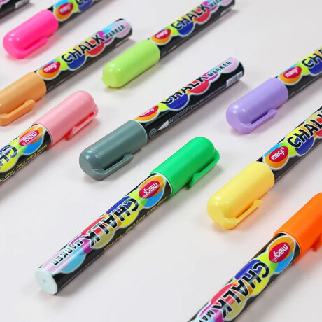 Set X24 Marcadores Tiza Líquida Punta Reversible Chalk Neon Brillo P/ Vidrio, Papel, etc Esc001001