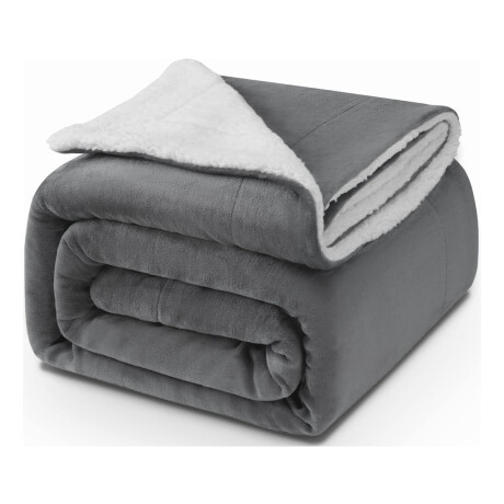 Frazada Manta Polar Termica Con Corderito 2 Plazas 200x230cm Gris
