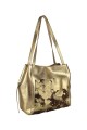 Cartera mujer 100% cuero dorado con pelo
