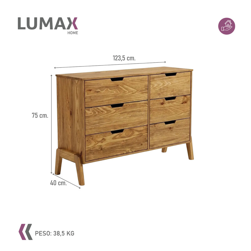 Cómoda Lumax 6 cajones de madera Cómoda Lumax 6 cajones de madera