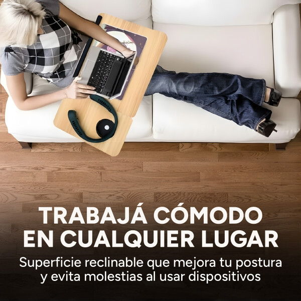 Mesa De Cama Reclinable Para Laptop Plegable Con Posa Vaso Color Marrón Claro