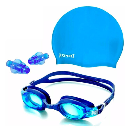 Set Natación Gorra Silicona+ Lente+ Tapones Niño Adul Azul / Niños1