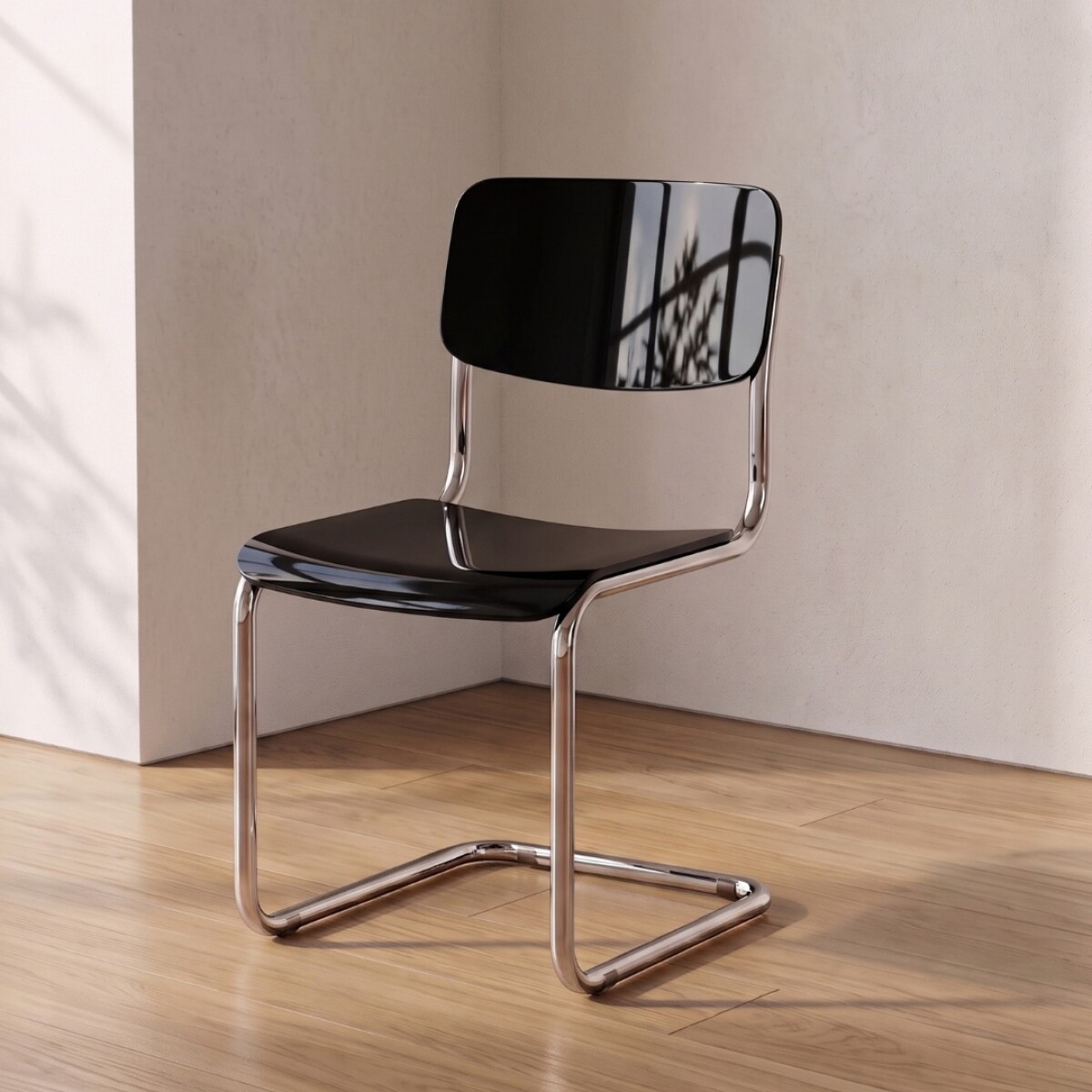 Silla de Comedor Metal Cromado y Madera - Moon - Negro 
