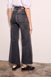 Jean Flared Wide Leg Denim Gris