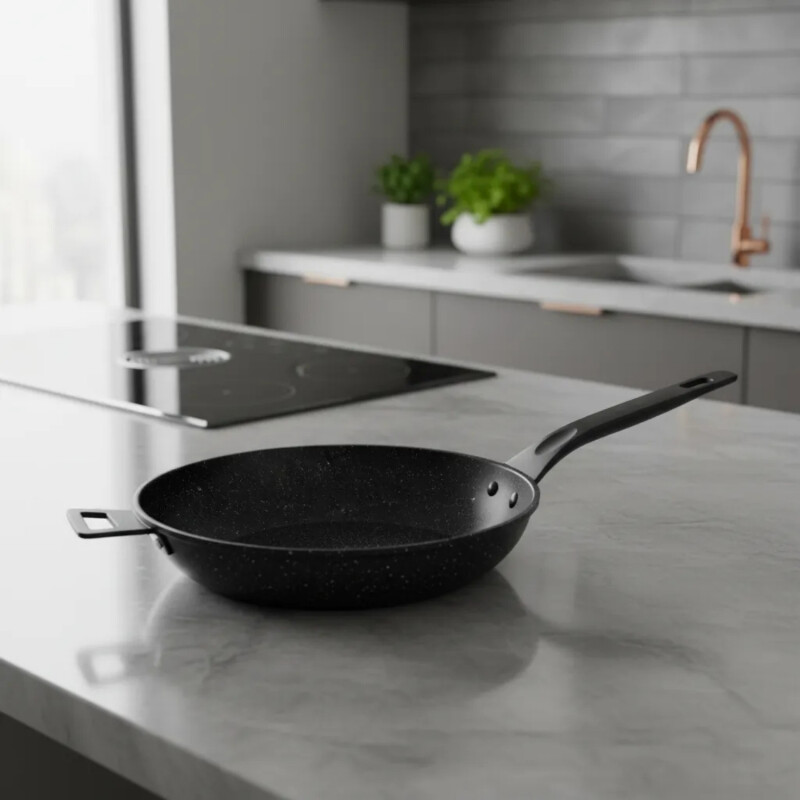 Wok con tapa de vidrio Comet Nuova de 32cm Negro