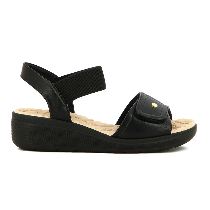 Ramarim Sandalia Tira Ancha C/velcro Pulsera C/elástico Taco Medio - Dama Negro