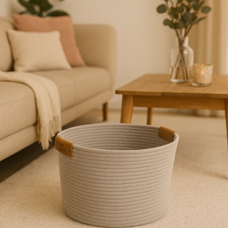 CESTO ORGANIZADOR DE ALGODON CON ASA Ø38X30 cm GRIS CESTO ORGANIZADOR DE ALGODON CON ASA Ø38X30 cm GRIS