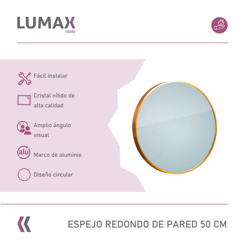Espejo Redondo Lumax 50 Cm De Pared Con Marco Decorativo Para Baño, Hogar Y Dormitorio Dorado