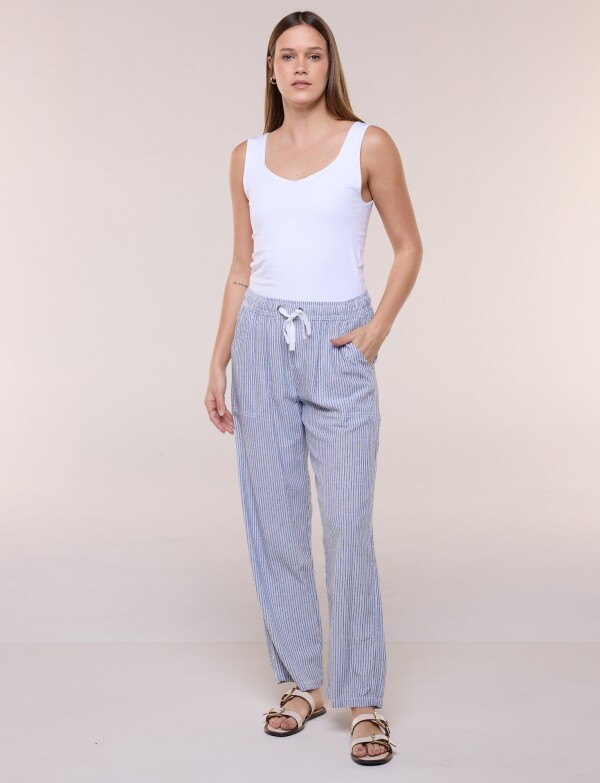 Pantalón Lino BLANCO/AZUL